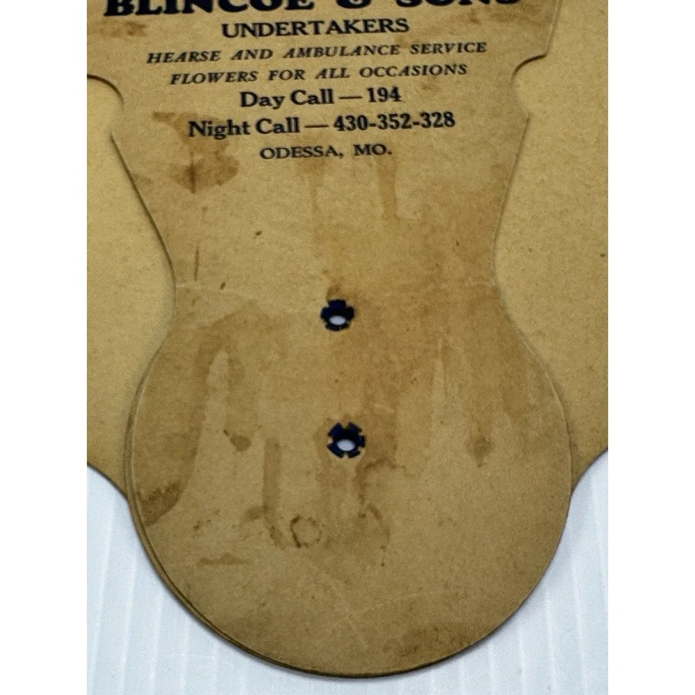 Vintage Hand Held Tri-Fold Fan Blincoe & Sons Undertakers‎ Hearse & Ambulance